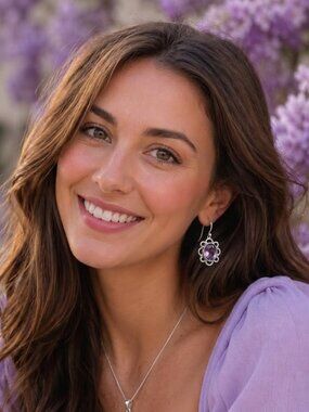 Sterling Silver Amethyst Flower Drop Earrings New